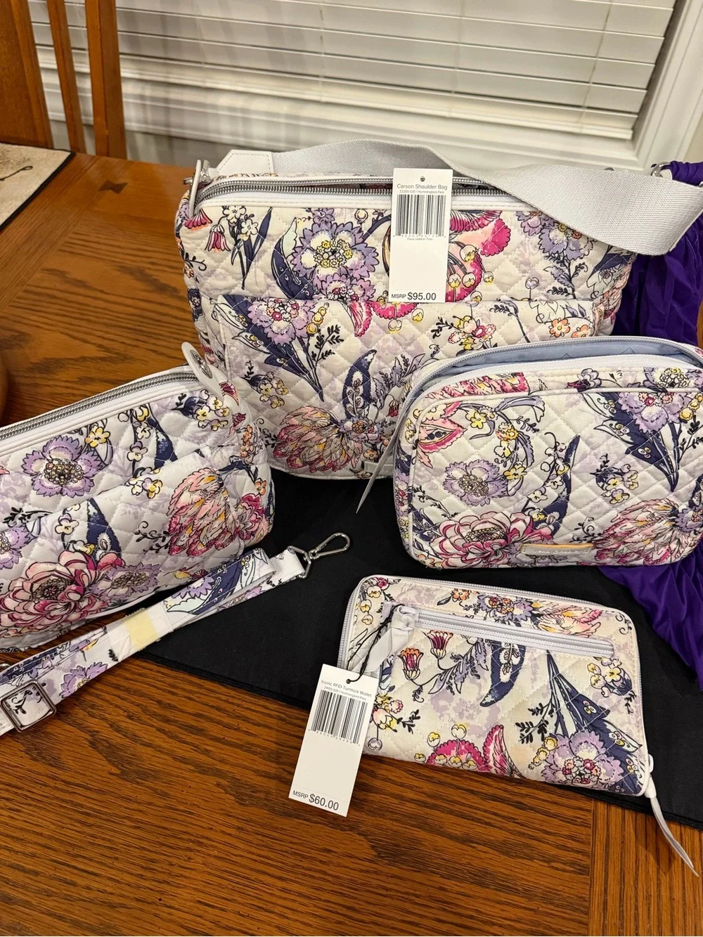 Vera Bradley Floral Quilted Crossbody and Accessory Set - White/Purple